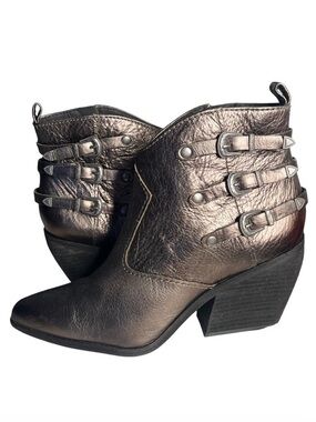 ZODIAC Dacey Boots Gunmetal Pewter 3 Buckles Side Zip Leather Booties Size 10